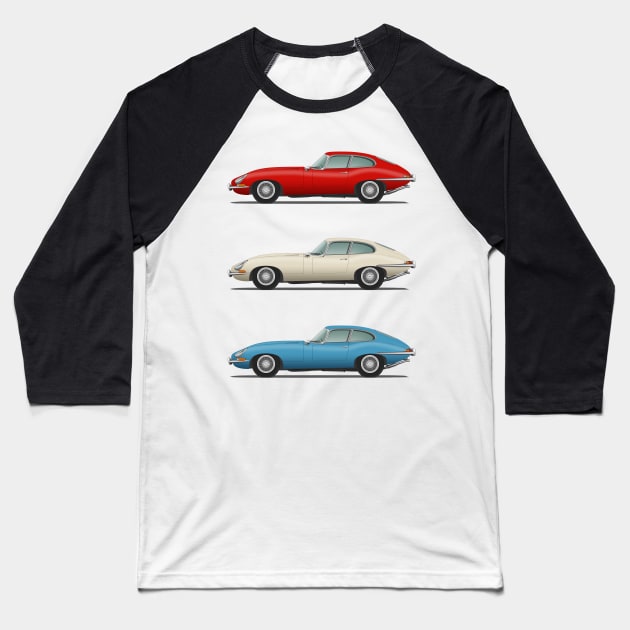 Jaguar E Type Fixed Head Coupe Red White And Blue Baseball T-Shirt by SteveHClark